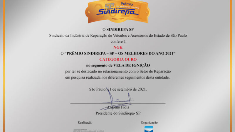 NGK conquista Ouro no Prêmio Sindirepa-SP