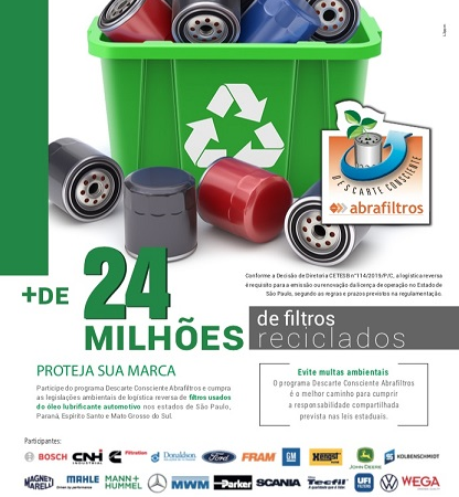 Programa Descarte Consciente Abrafiltros recicla mais de 24 milhões de filtros usados