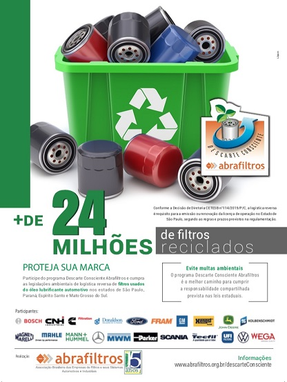 Programa Descarte Consciente Abrafiltros recicla mais de 24 milhões de filtros usados