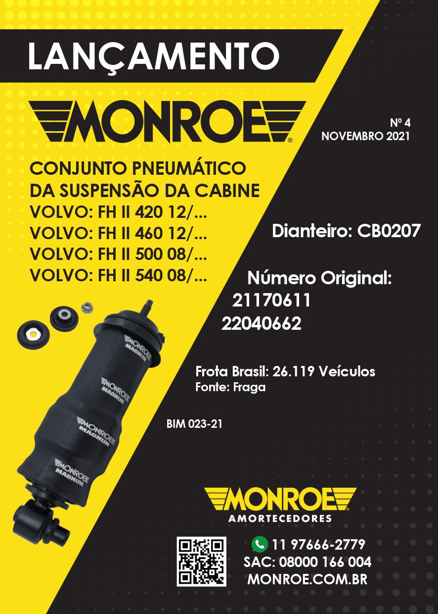 Monroe lança conjunto pneumático da suspensão da cabine para caminhões Volvo