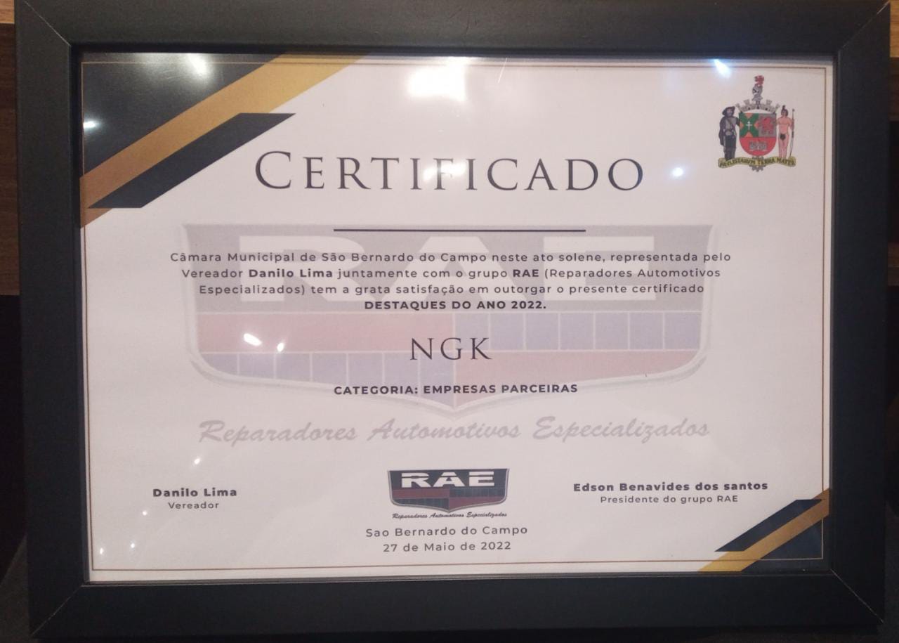 NGK é reconhecida como empresa parceira das oficinas