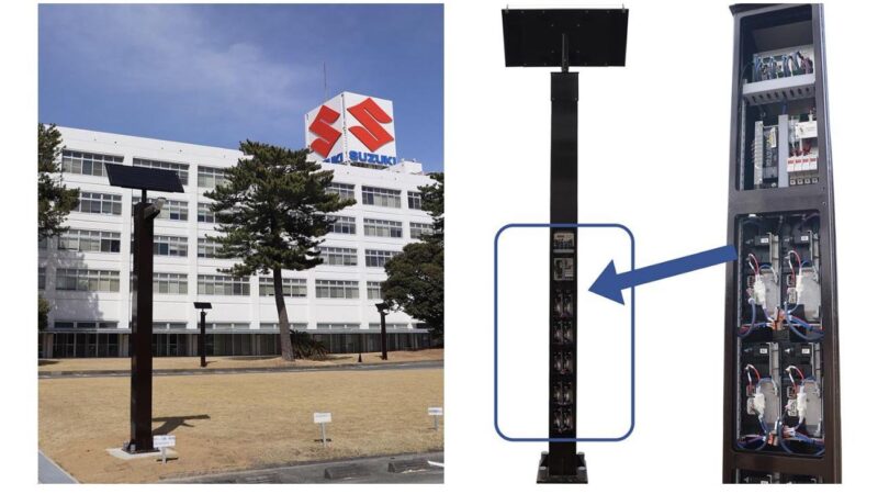 Suzuki usa baterias de carro para alimentar postes de luz