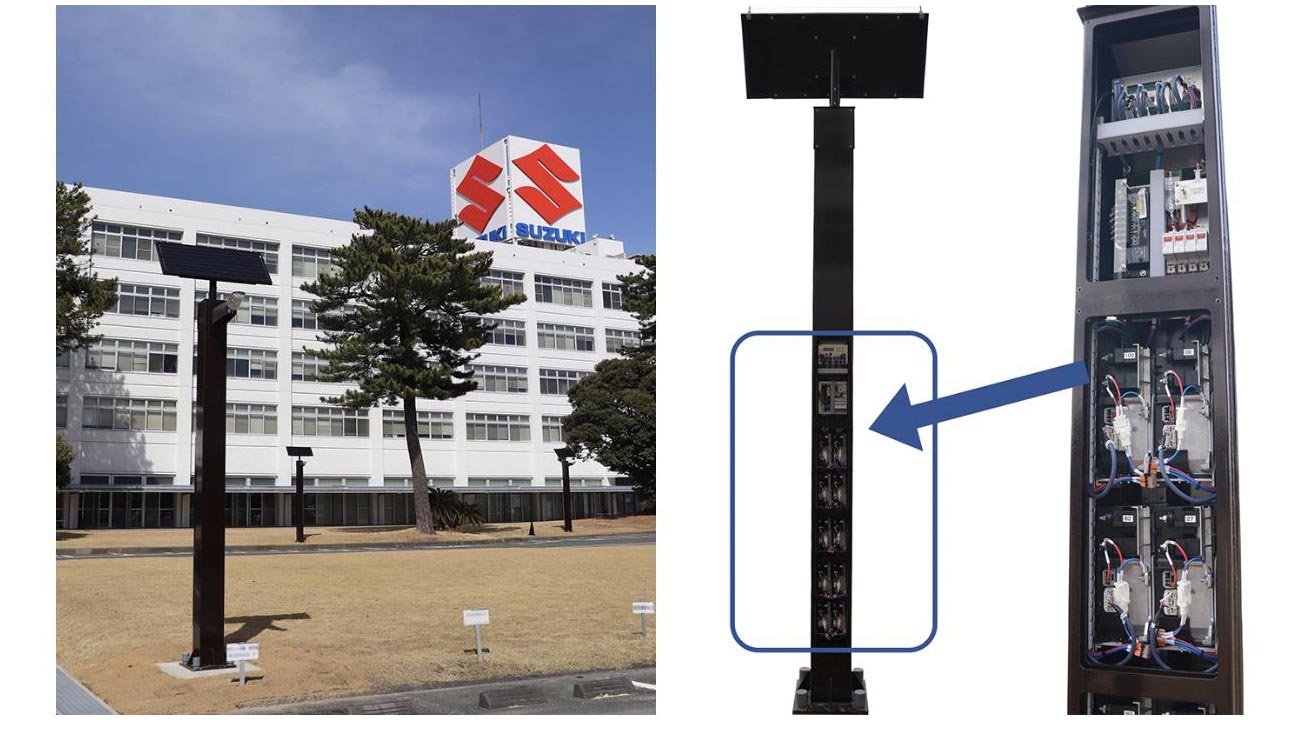 Suzuki usa baterias de carro para alimentar postes de luz